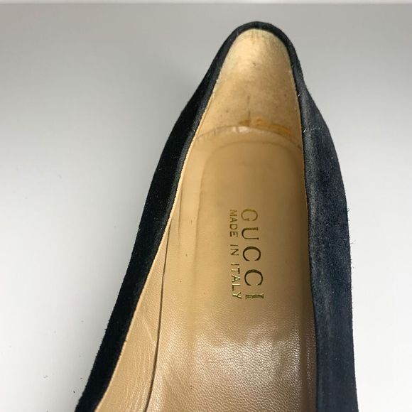 Gucci Interlocking GG Logo Heels 10 Black Suede Shoes Slip On Block Heel Pumps - Picture 6 of 10